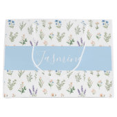 Wildflower Botanical Blaue Lavendel-Monogramm-Name Große Geschenktüte (Vorderseite)