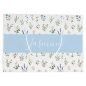 Wildflower Botanical Blaue Lavendel-Monogramm-Name Große Geschenktüte (Rückseite)