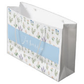 Wildflower Botanical Blaue Lavendel-Monogramm-Name Große Geschenktüte (Vorderseite Schrägansicht)