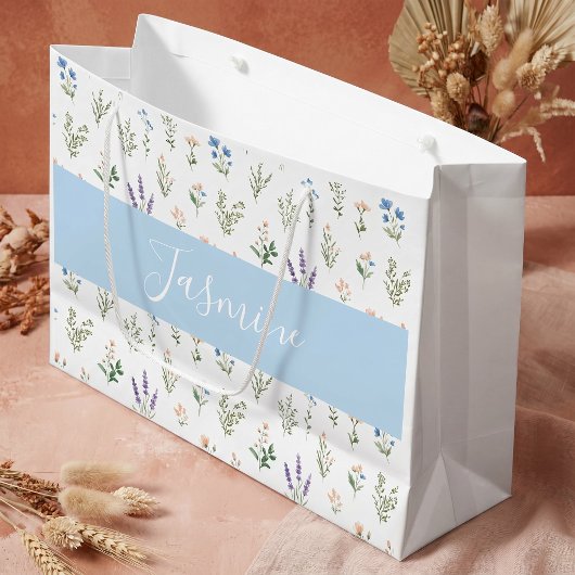 Wildflower Botanical Blaue Lavendel-Monogramm-Name Große Geschenktüte