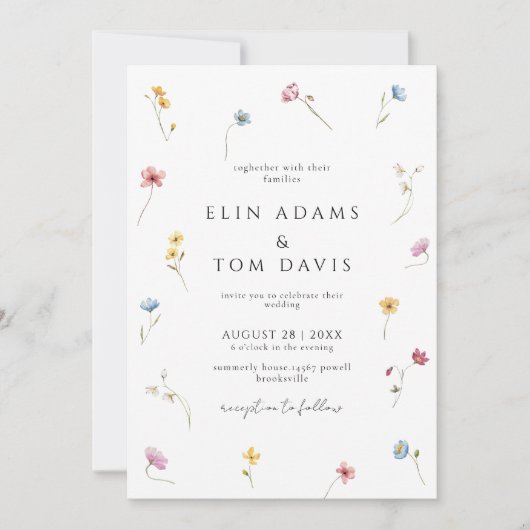 Wildflower Botanical Floral Wedding Invitation Einladung (Vorderseite)