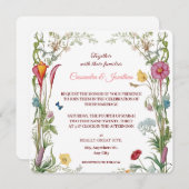 Wildflower Botanical Flowers & Butterflies Wedding Einladung (Vorne/Hinten)
