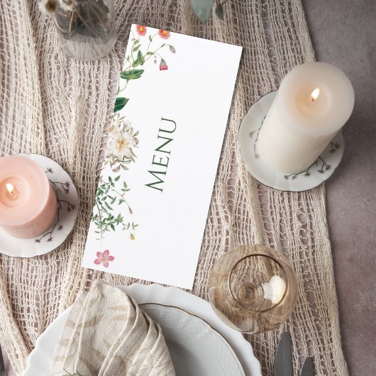 Wildflower Botanical Wedding Menu Card Menükarte