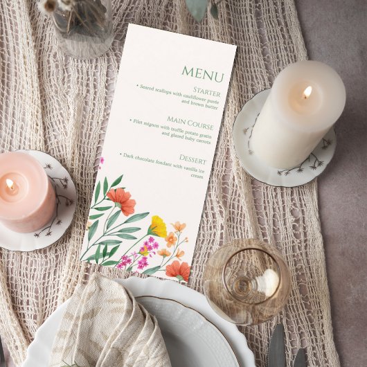 Wildflower Botanical Wedding Menu Card Menükarte