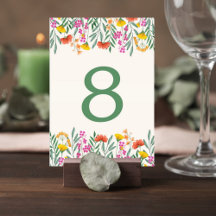 Wildflower Botanical Wedding Table Number Card