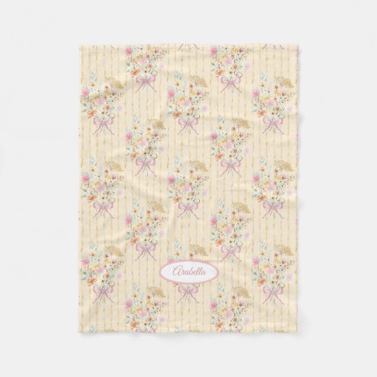 Wildflower Bouquet Floral Ribbon Striped Name Girl Fleecedecke (Vorderseite)