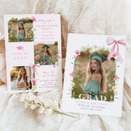 Wildflower Bow Graduation party Photo Collage Einladung