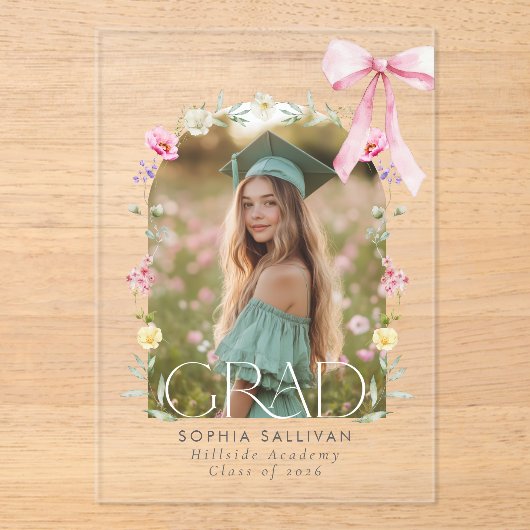 Wildflower Bow Graduation Photo Acryleinladungen (Vorderseite)