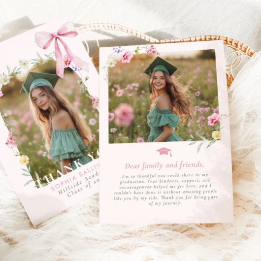 Wildflower Bow Graduation Photo Dankeskarte