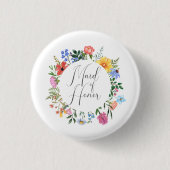 Wildflower Brautjungfer Skript Hochzeit Button (Vorderseite)