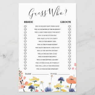 Wildflower-Brautjunggesellinnenparty „Rate wer“-Sp Flyer