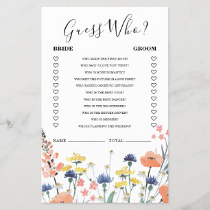 Wildflower-Brautjunggesellinnenparty „Rate wer“-Sp Flyer