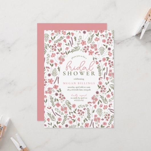 wildflower bridal shower invitation - pink einladung (Vorderseite/Rückseite Beispiel)