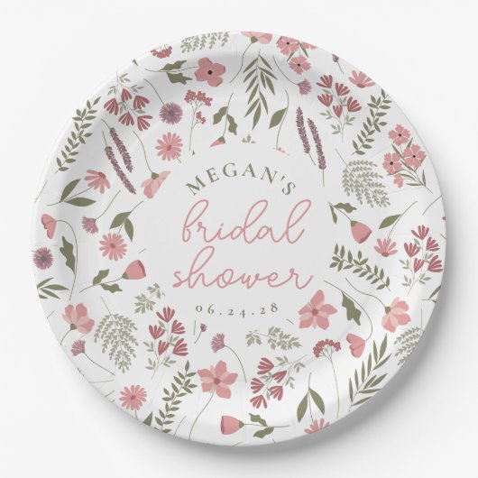 Wildflower Bridal Shower Paper Plates - Pink Pappteller (Vorderseite)