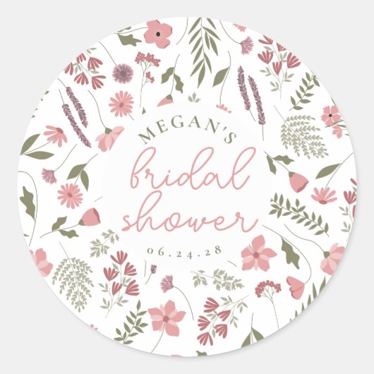 Wildflower Bridal Shower Sticker - Pink (Vorderseite)