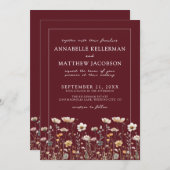 Wildflower Burgundy Floral Wedding Einladung (Vorne/Hinten)