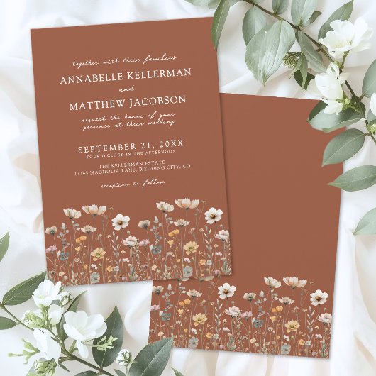 Wildflower Burnt Orange Floral Wedding Einladung