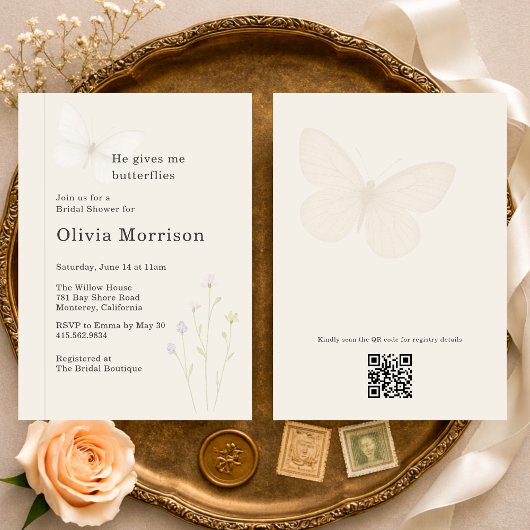 Wildflower Butterflies QR Code Bridal Shower Einladung