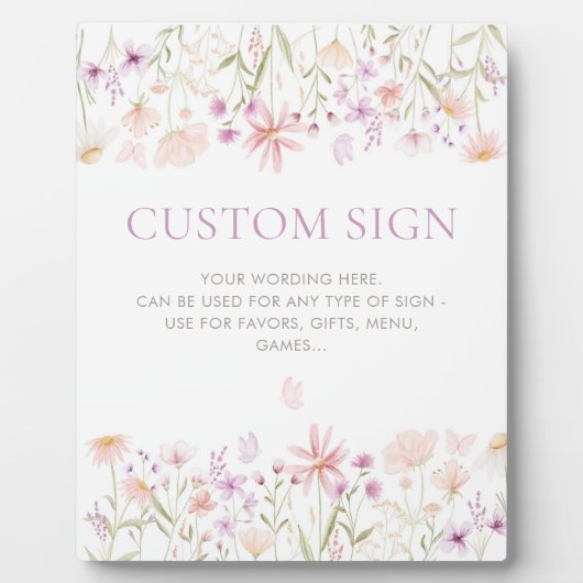 Wildflower Butterfly Girls 1st Birthday Party Sign Fotoplatte (Vorderseite)