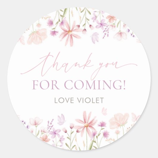 Wildflower Butterfly Girls 1st Birthday Runder Aufkleber (Vorderseite)