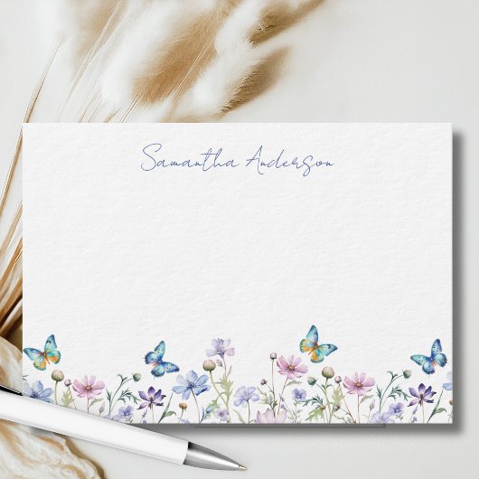 Wildflower Butterfly Personalized Flat Note Card Mitteilungskarte