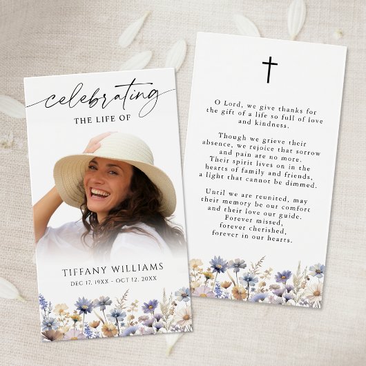 Wildflower Celebration of Life Cross Prayer Card