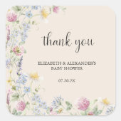 Wildflower Couples Baby Shower Quadratischer Aufkleber (Vorderseite)