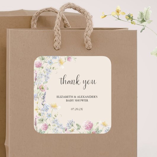 Wildflower Couples Baby Shower Quadratischer Aufkleber