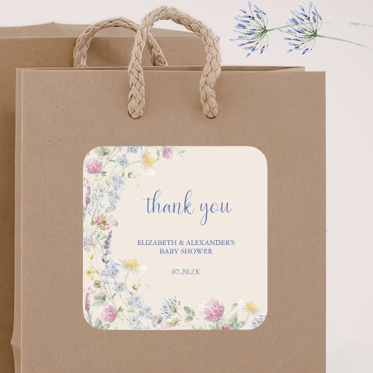 Wildflower Couples Baby Shower Quadratischer Aufkleber