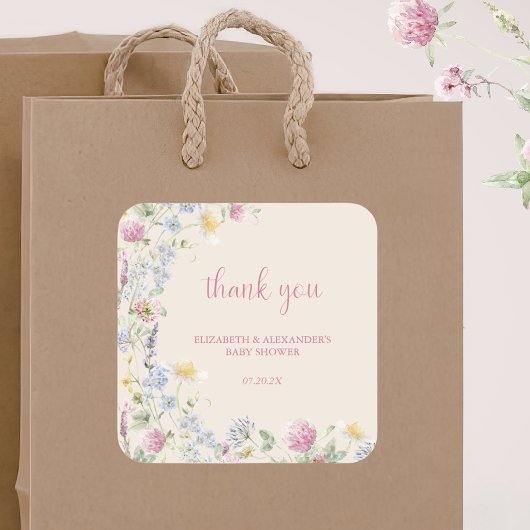 Wildflower Couples Baby Shower Quadratischer Aufkleber