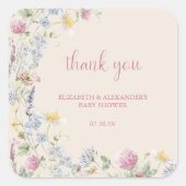 Wildflower Couples Baby Shower Quadratischer Aufkleber (Vorderseite)