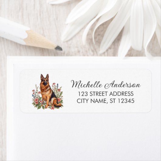 Wildflower Cute German Shepherd Dog Return Address (Insitu)