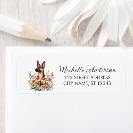 Wildflower Cute German Shepherd Dog Return Address (Insitu)