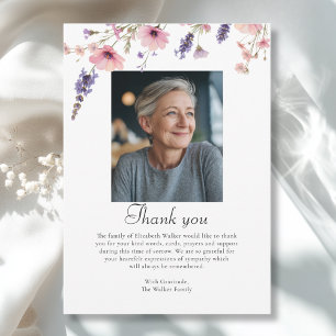 Wildflower-Dankeskarte für Trauerfall mit Foto Einladung