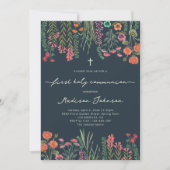 Wildflower dark blue First Holy Communion Einladung (Vorderseite)