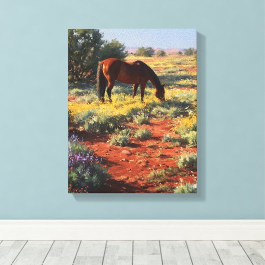 Wildflower Desert Grazing Horse Art Leinwanddruck (Insitu (Holzboden))