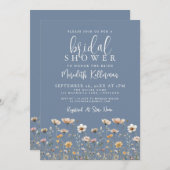 Wildflower Dusty Blue Bridal Shower Einladung (Vorne/Hinten)