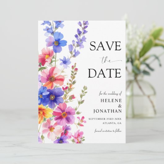 Wildflower Elegant Boho Rustic Garden Wedding Save The Date (Stehend Vorderseite)
