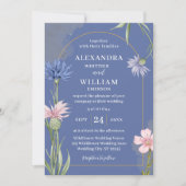 Wildflower Elegant Dusty Blue Wedding Einladung (Vorderseite)