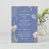 Wildflower Elegant Dusty Blue Wedding Einladung (Stehend Vorderseite)