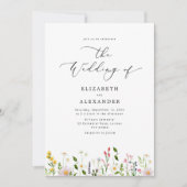 Wildflower Elegant minimalist Photo QR wedding Einladung (Vorderseite)