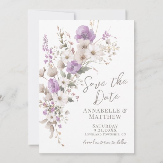 Wildflower Elegant Purple Floral Wedding Save The Date (Vorderseite)