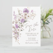 Wildflower Elegant Purple Floral Wedding Save The Date (Stehend Vorderseite)