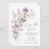Wildflower Elegant Purple Floral Wedding Save The Date (Vorne/Hinten)