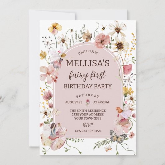 Wildflower Fairy 1st Birthday Princess Party Einladung (Vorderseite)