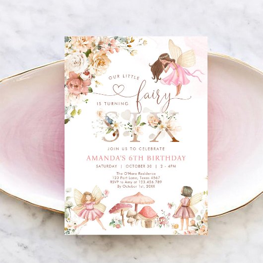 Wildflower Fairy Six Girl 6th Birthday Invitation Einladung