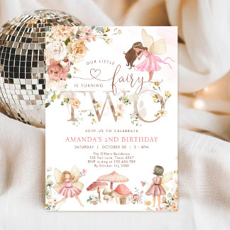 Wildflower Fairy Two Girl 2nd Birthday Invitation Einladung