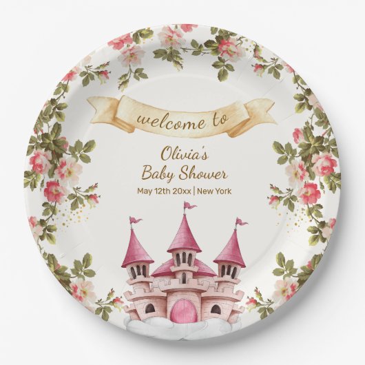 Wildflower Fairytale Castle Baby Shower Welcome  Pappteller (Vorderseite)