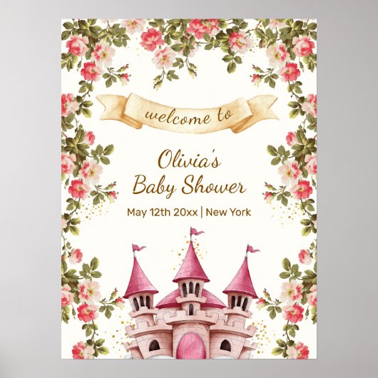 Wildflower Fairytale Castle Baby Shower Welcome Poster (Vorne)