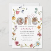 Wildflower First Birthday Photo Invitation Einladung (Vorderseite)